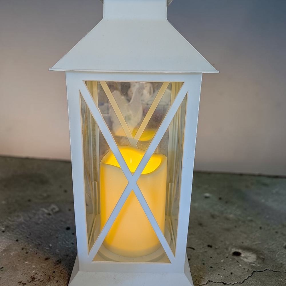 Elegant White Lantern with LED Candle
